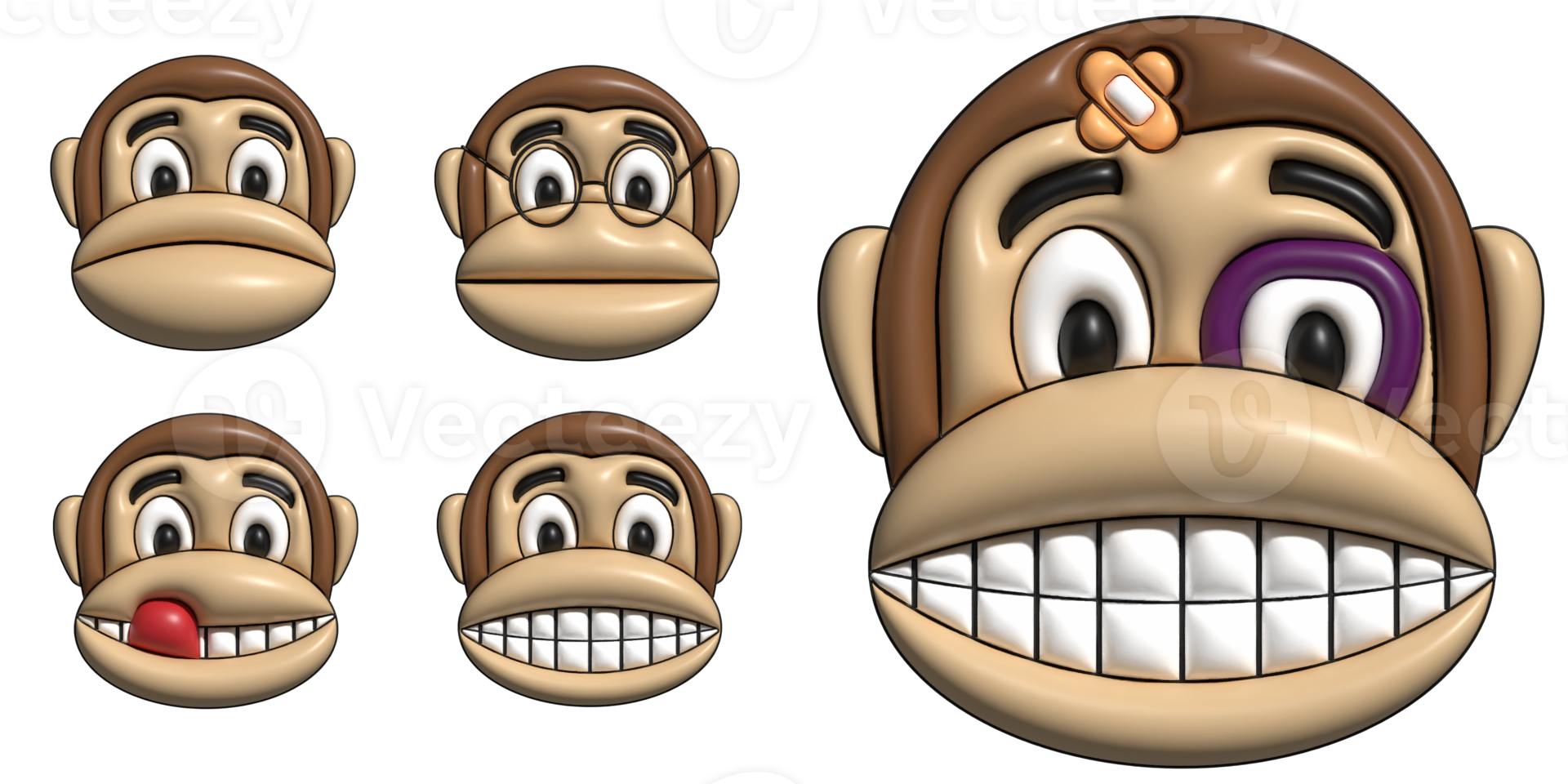Illustration for monkeys with emotion and expression. cartoon style. png