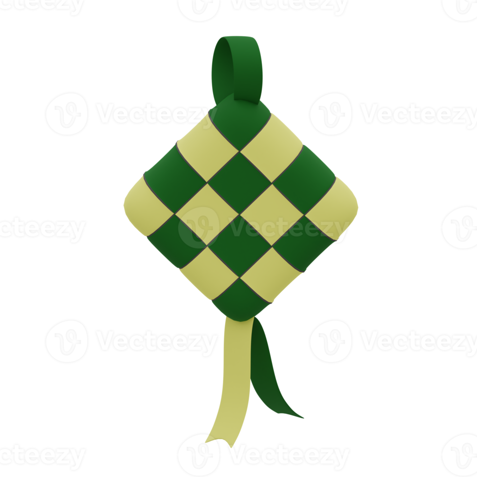 3d interpretazione verde giallo islamico Ketupat Perfetto per musulmano design progetto png