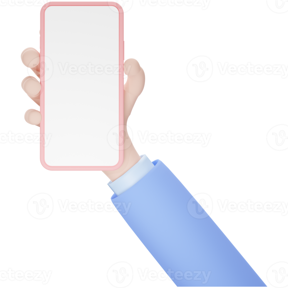 Hand holding a smartphone, 3d render illustration. png