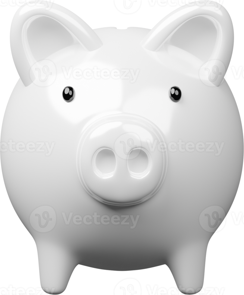 White piggy bank, 3D render illustration. png