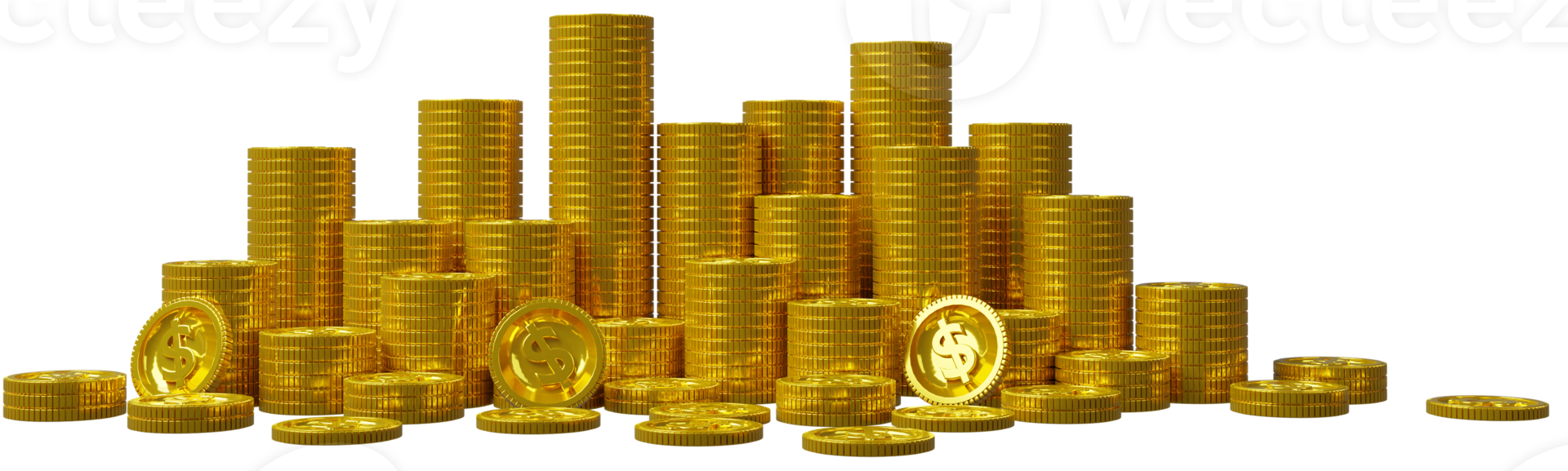 Stack of 3D golden coins. 3D render illustration. png