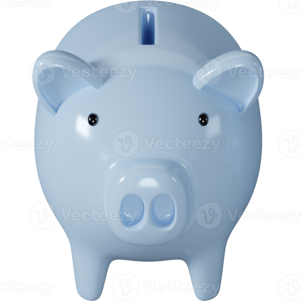 Blue piggy bank, 3D render illustration. png