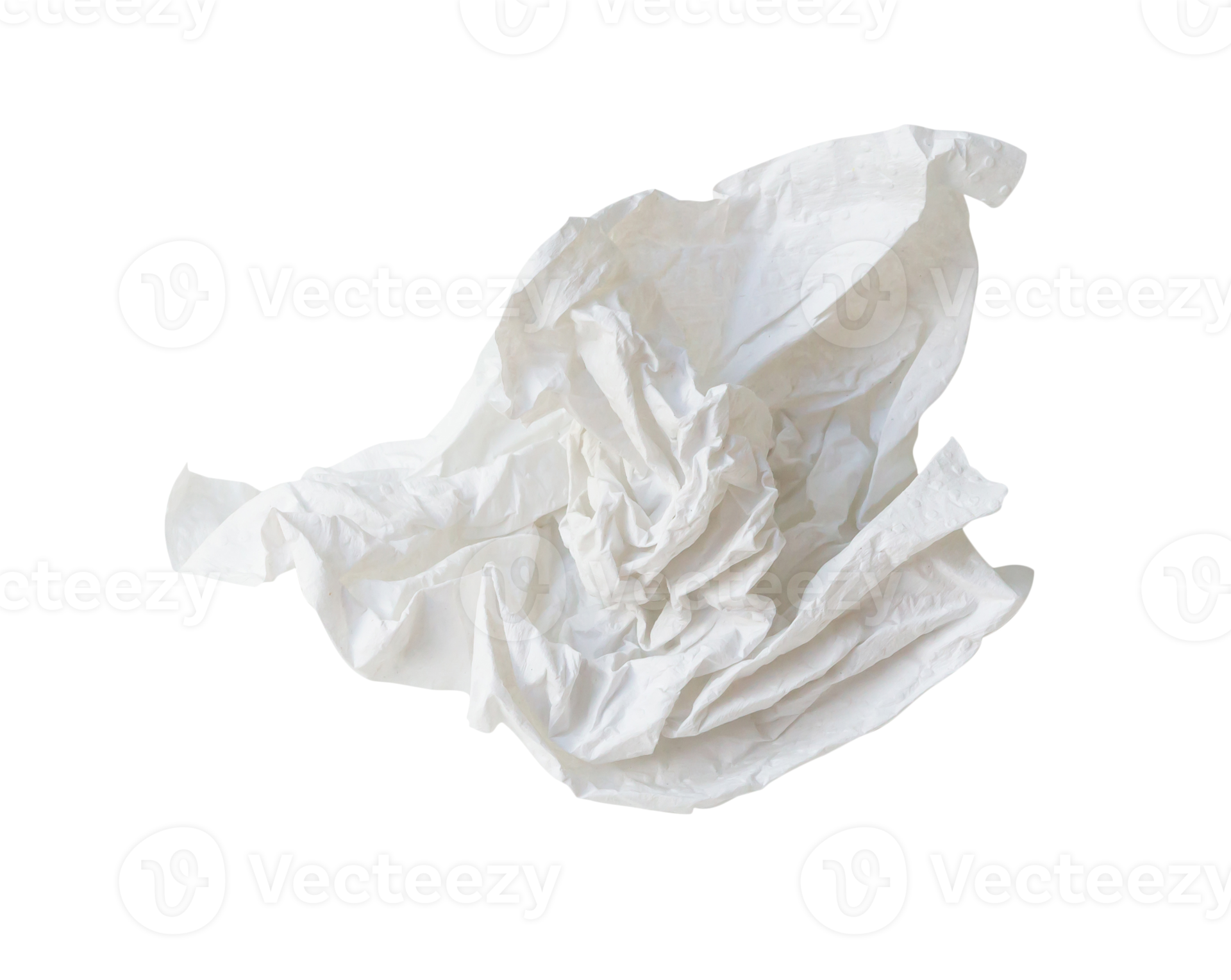 Single white screwed or crumpled tissue paper or napkin in strange