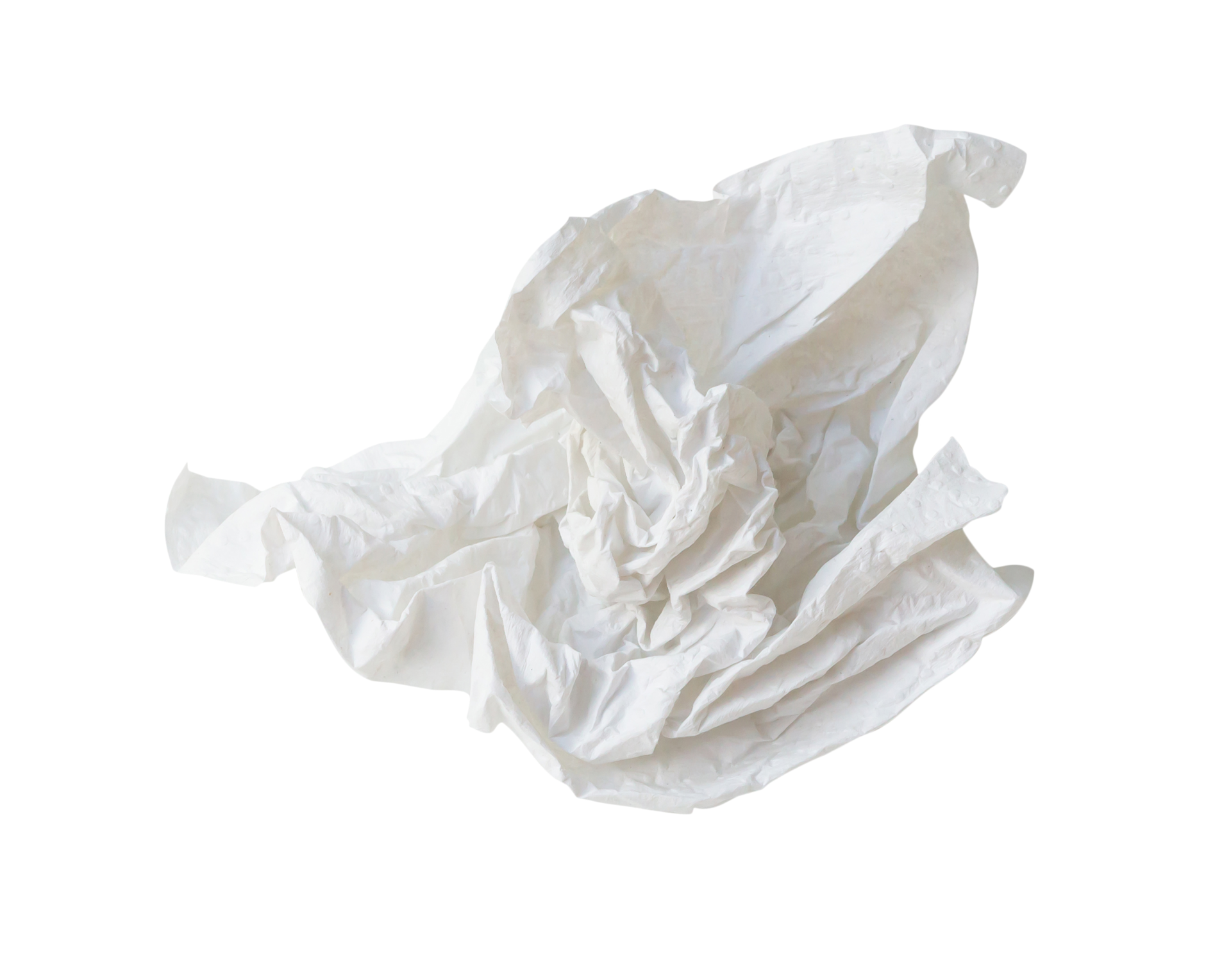 Single white screwed or crumpled tissue paper or napkin in strange ...