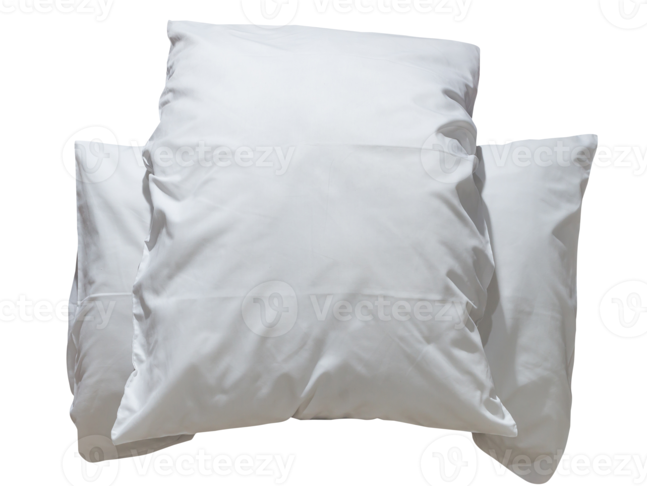 Two white pillows with cases after guest's use at hotel or resort room isolated with clipping path in png file format, Concept of comfortable and happy sleep in daily life