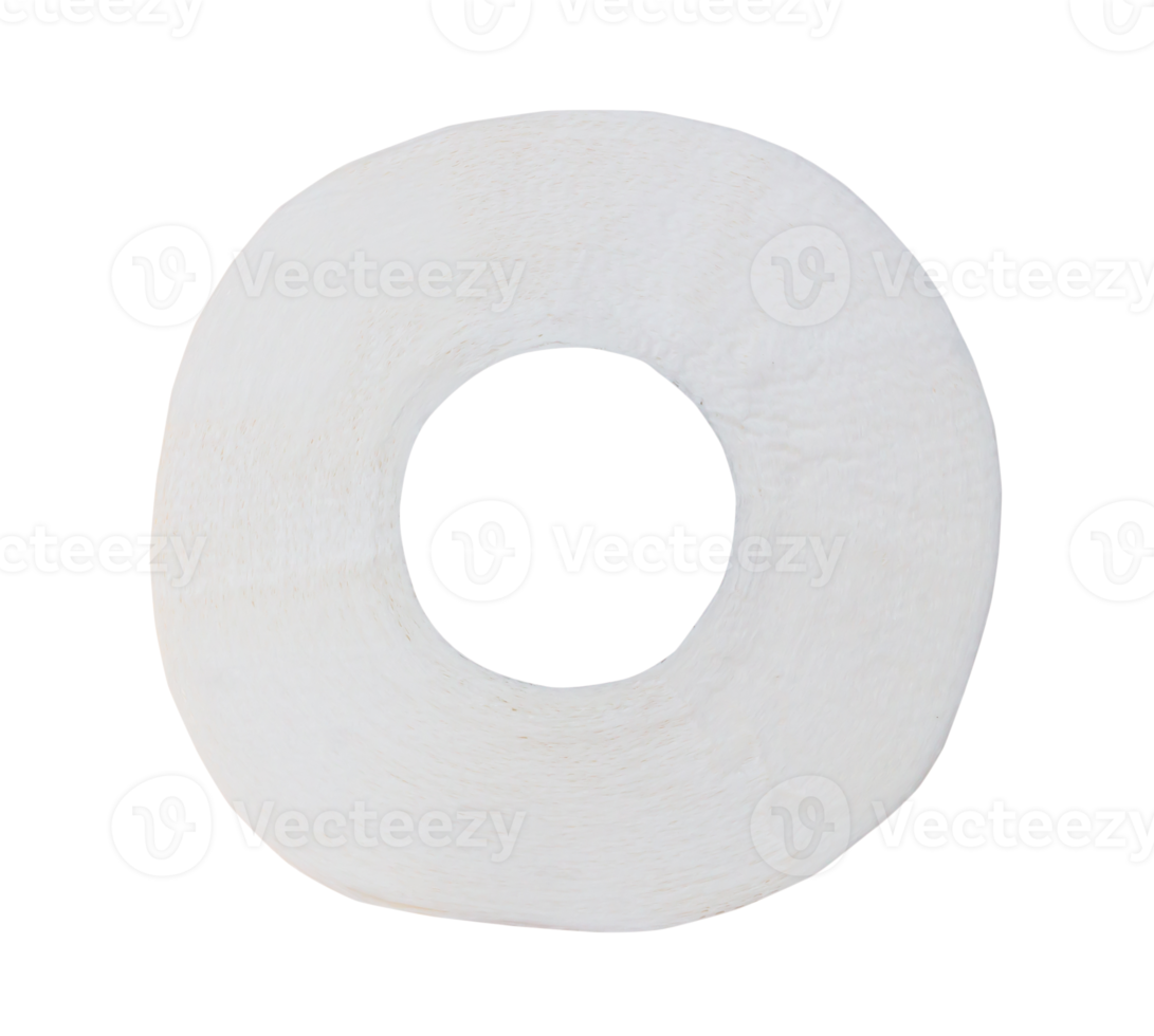 Top view of single tissue paper roll for use in toilet or restroom with hollow in the middle isolated with clipping path in png file format