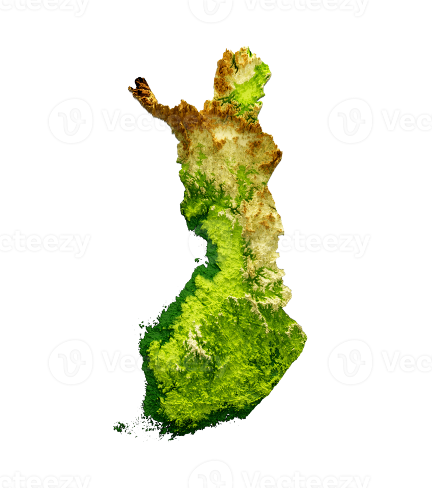 Finland Map Shaded relief Color Height map 3d illustration png