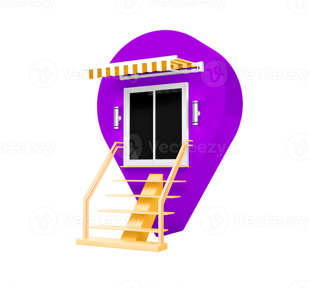 Purple pin location shop exterior fashion store building exterior 3d illustration png