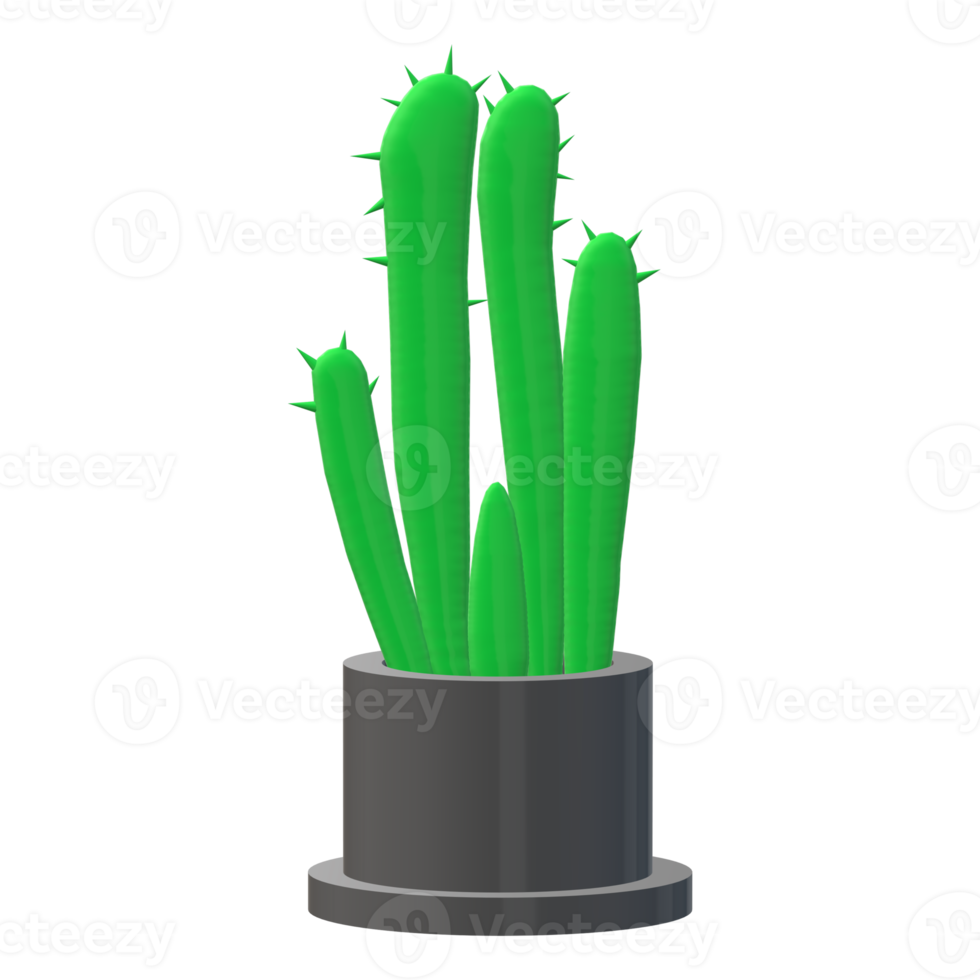 3d green desert cactus in clay pot isolate. png