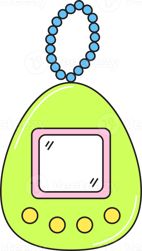 jogos tamagotchi, virtual animal brinquedo retro anos 90 estilo. colorida adesivo isolado em transparente fundo. png