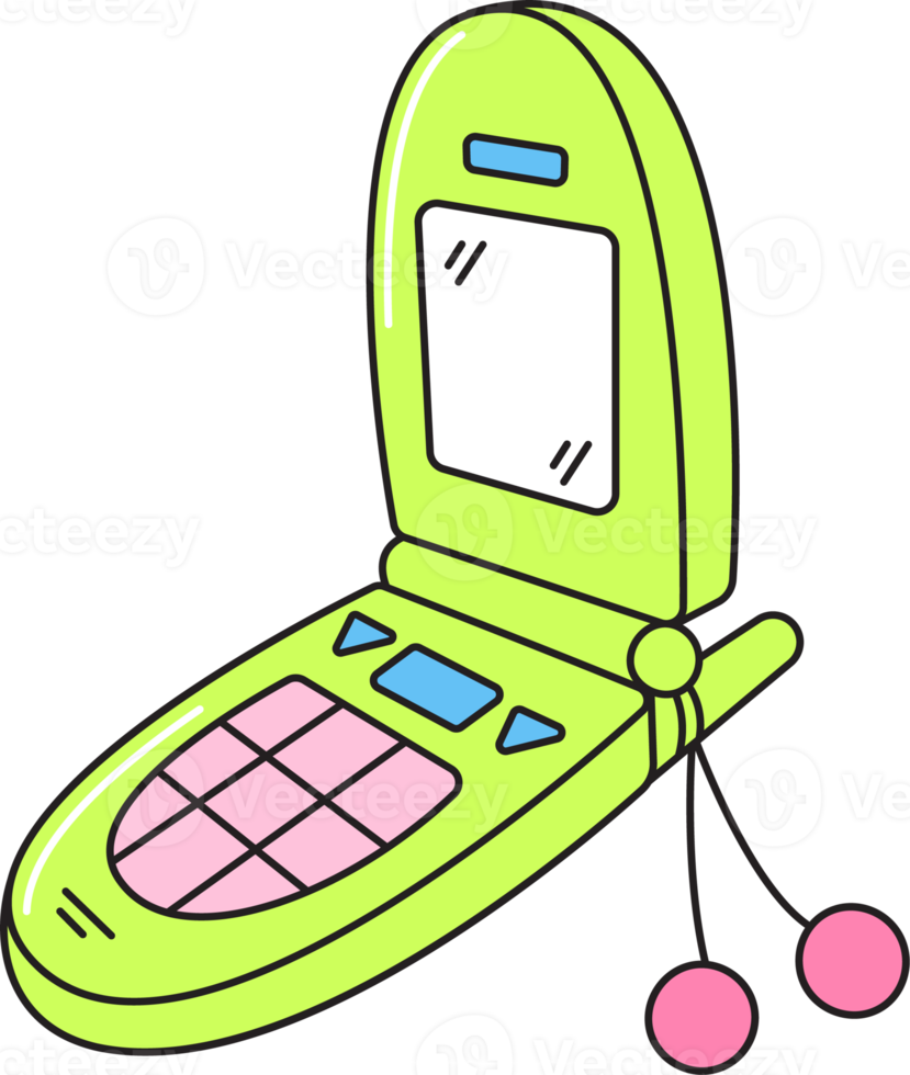 mobil telefon retro 90s stil. färgrik klistermärke isolerat på transparent bakgrund. png