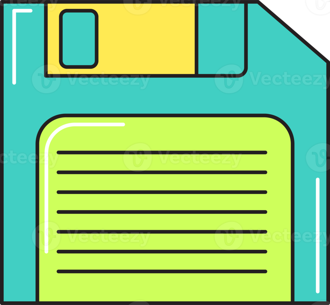 Floppy diskette retro 90s style. Colorful sticker isolated on transparent background png