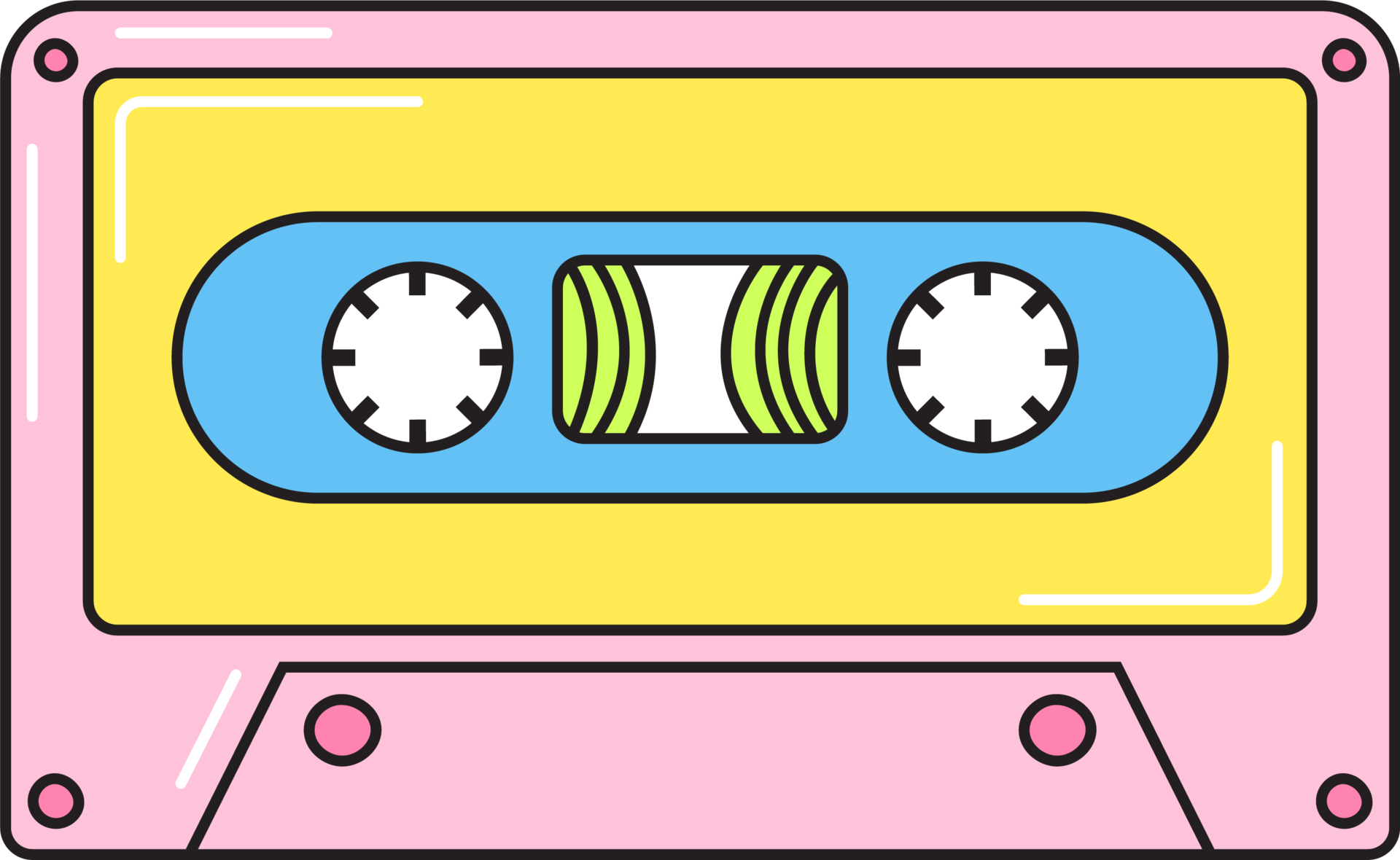 Old cassette retro 90s style pink. Colorful sticker isolated on