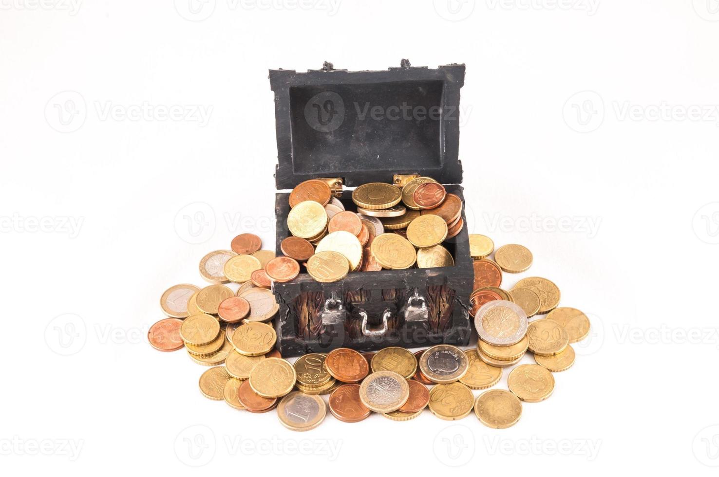 Treasure chest with coins photo