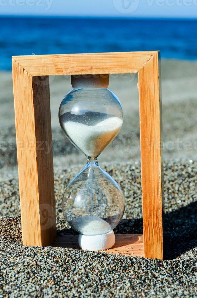 Hourglass on the sand photo