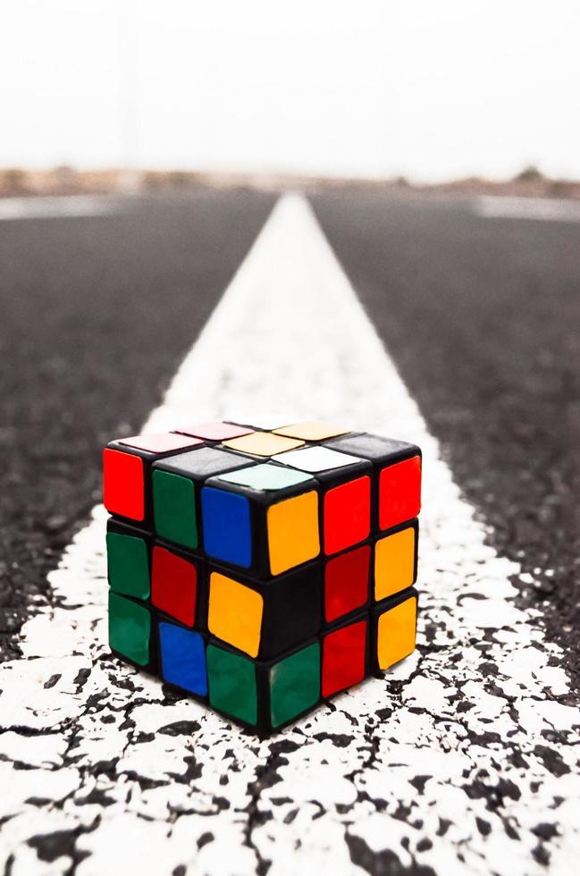 Rubik cube on the road photo