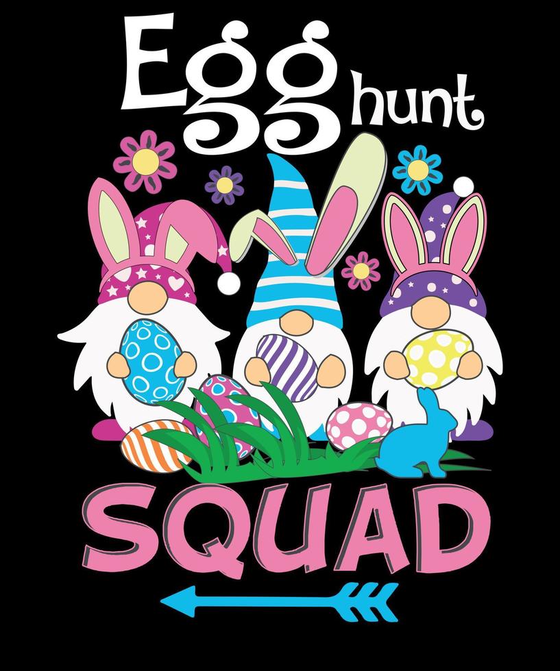 Pascua de Resurrección cazar equipo Pascua de Resurrección huevo cazar gnomo familia camiseta diseño vector