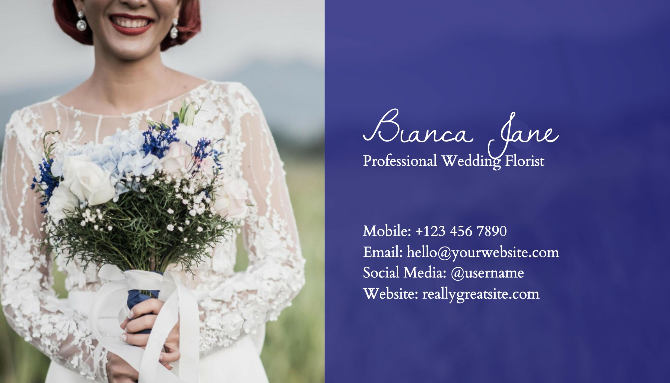 Blue Simple Namecard for Wedding Florist template