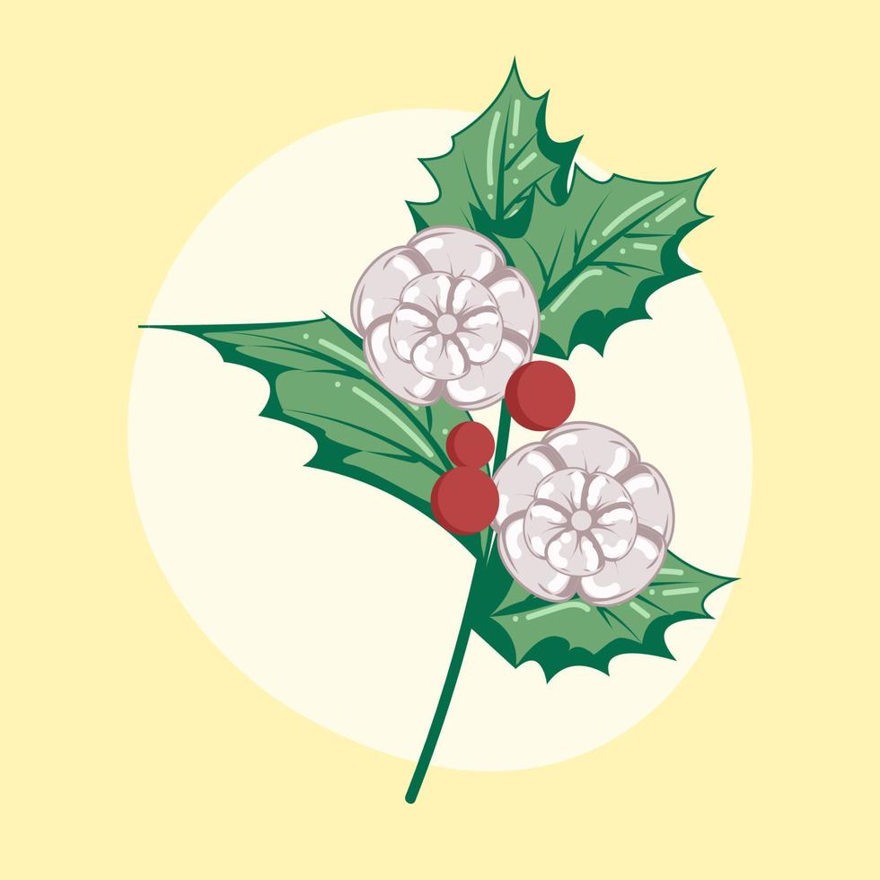 ilustración de flor blanca de acebo rojo vector