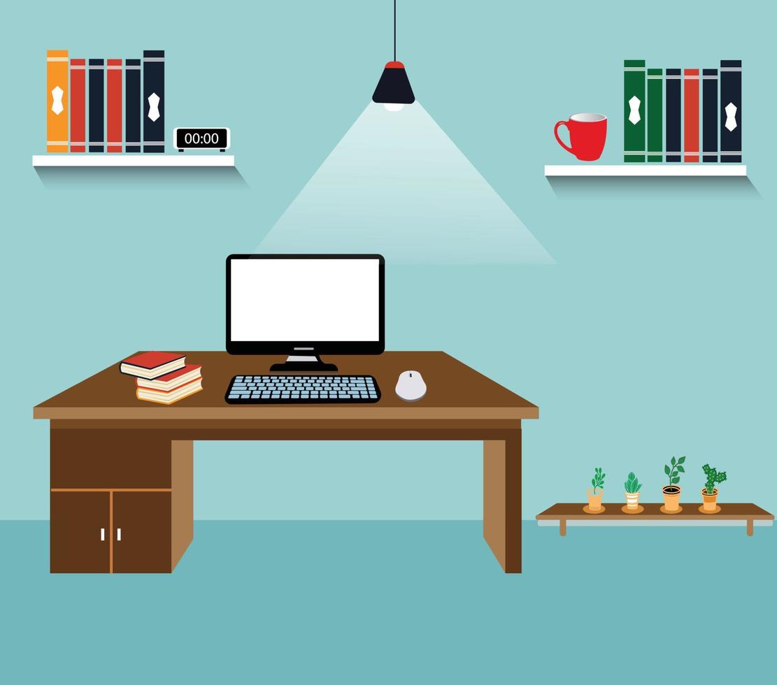 Professional office desk with flat design vector