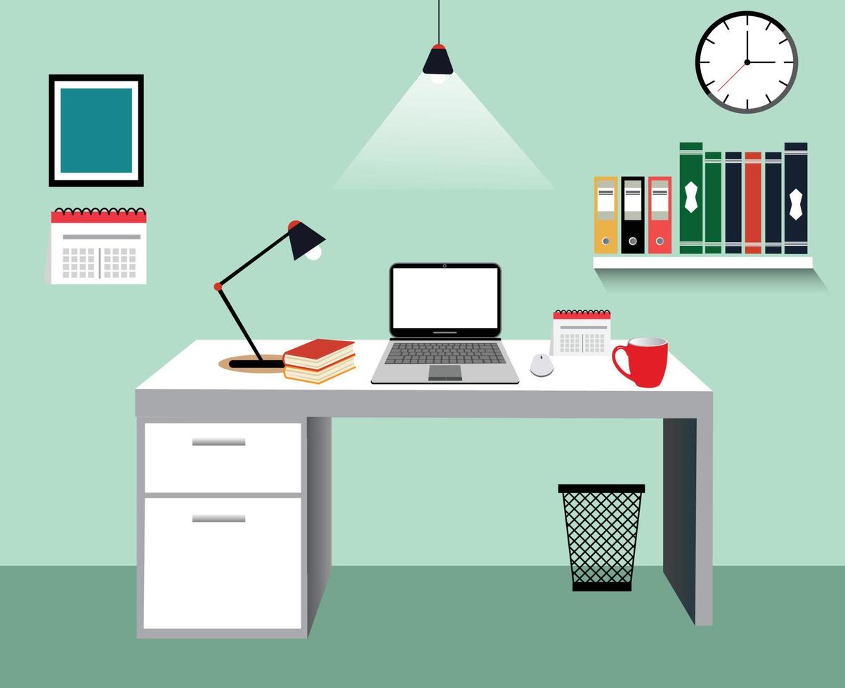 profesional oficina escritorio con plano diseño vector