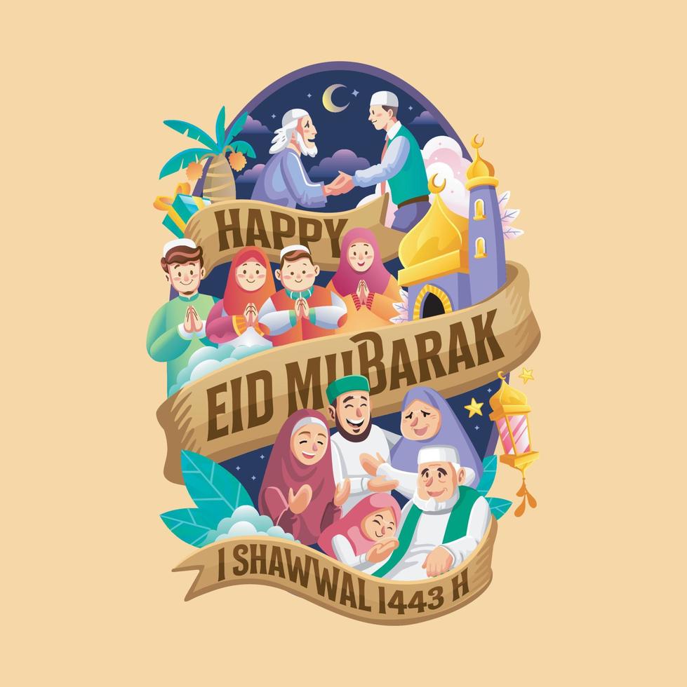 contento eid Mubarak 1 shawwal 1443 hijrah vector