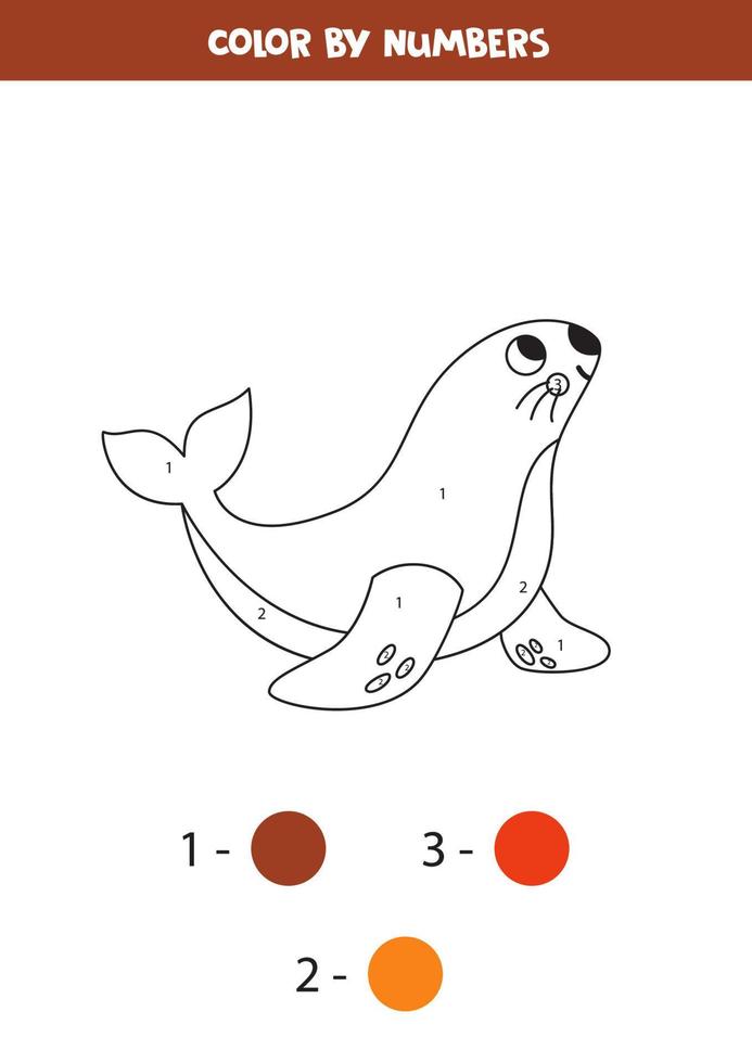 Color cute sea lion by numbers. Worksheet for kids. vector