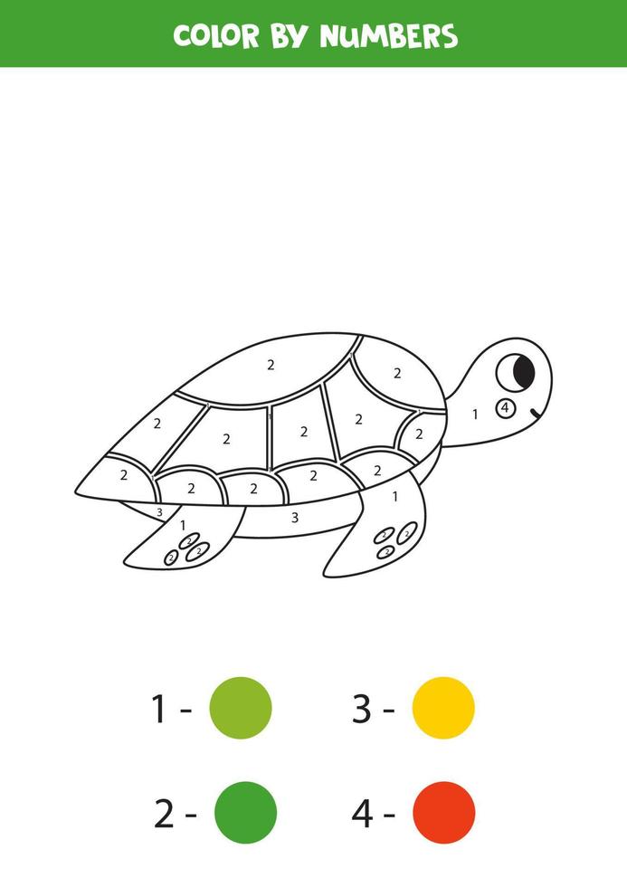 Color turtle by numbers. Worksheet for kids. vector