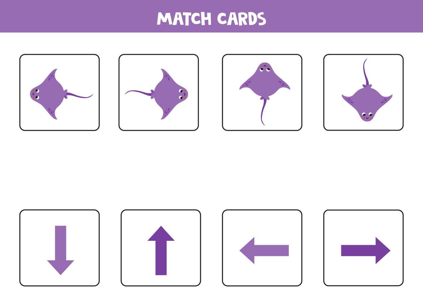 Left, right, up or down. Spatial orientation with cute stingray. vector