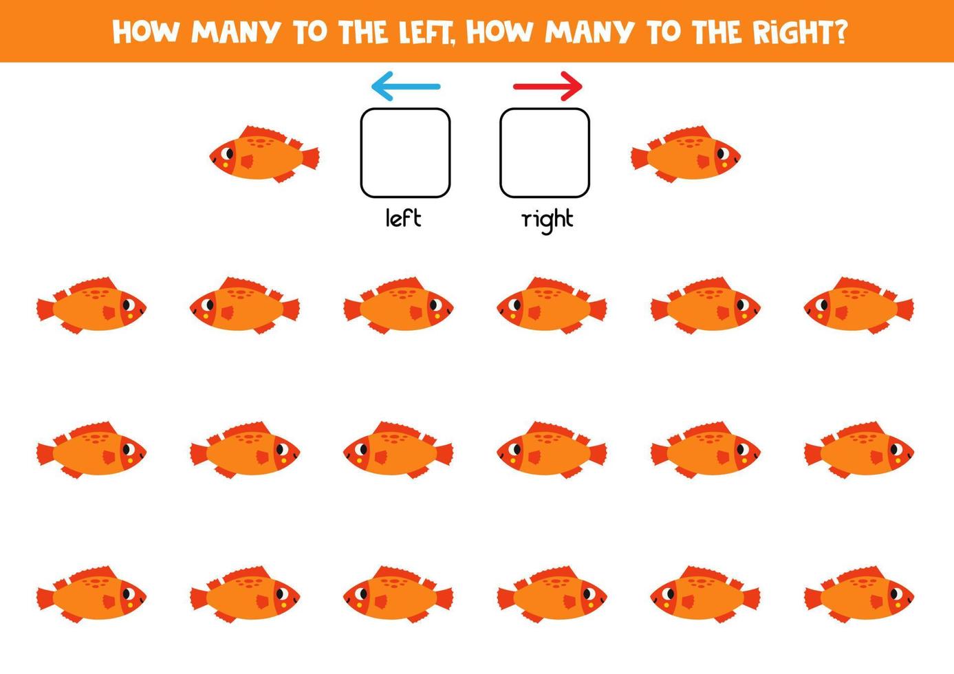 Left or right with cute cartoon sea perch. Logical worksheet for preschoolers. vector
