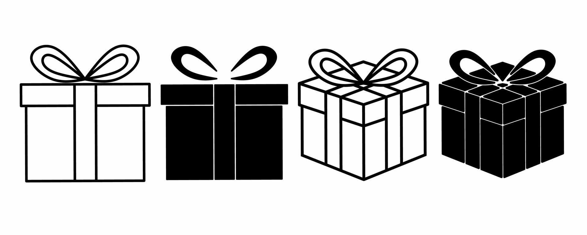 outline silhouette gift box icon set isolated on white background vector