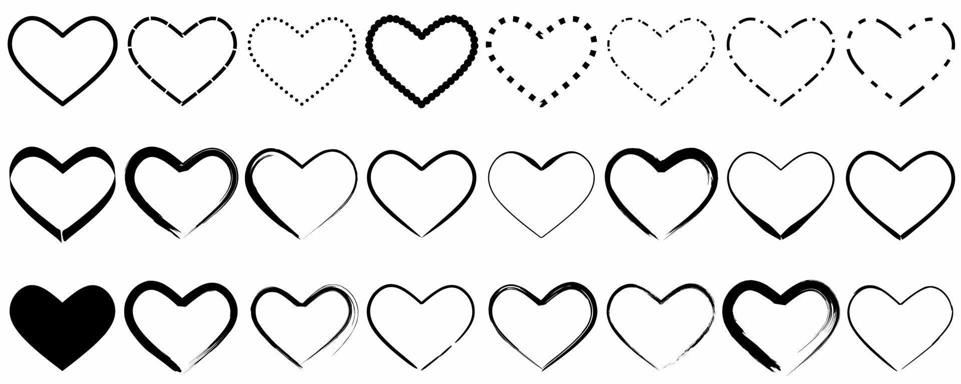 set of hand drawn hearts icon set isolated on white background vector