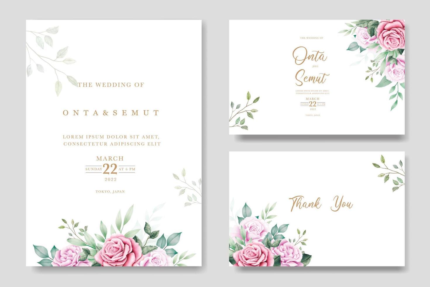 Beautiful Watercolor Floral Wedding Invitation Template vector