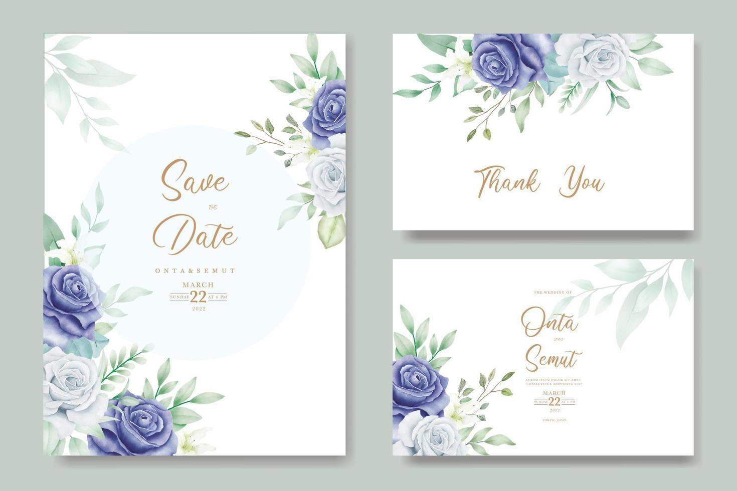 Blue Floral Wedding Card Set vector
