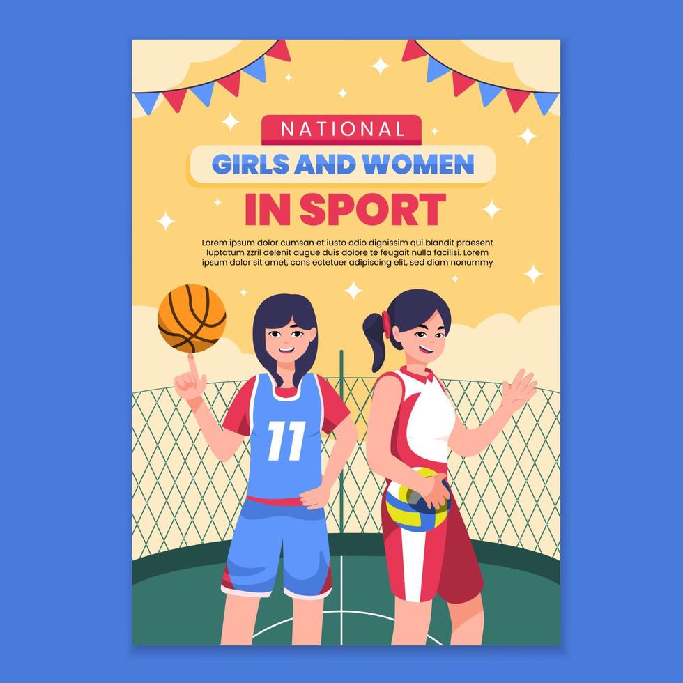 internacional día de mujer y muchachas en deporte póster vector