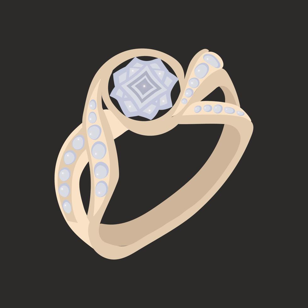 Zlotoy ring with light stones on black vector