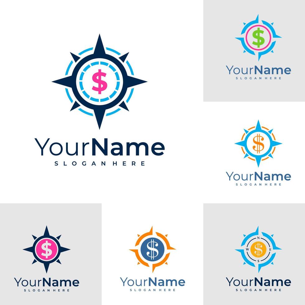 Set of Money Compass logo template. Creative Compass logo design concepts vector