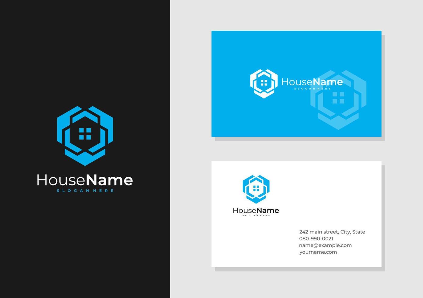 Hexagon House logo with business card template. Creative Home logo design concepts vector