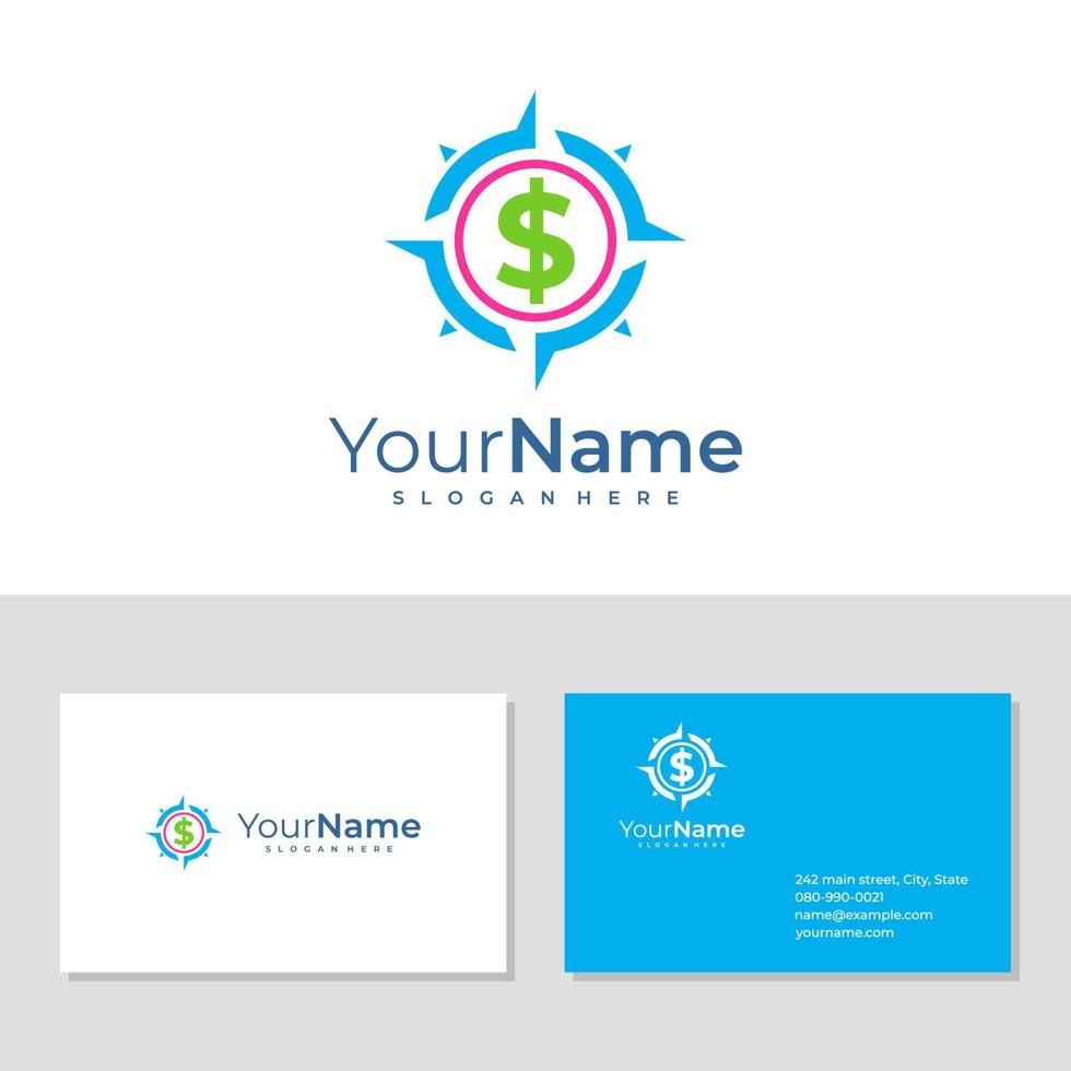 Money Compass logo with business card template. Creative Compass logo design concepts vector