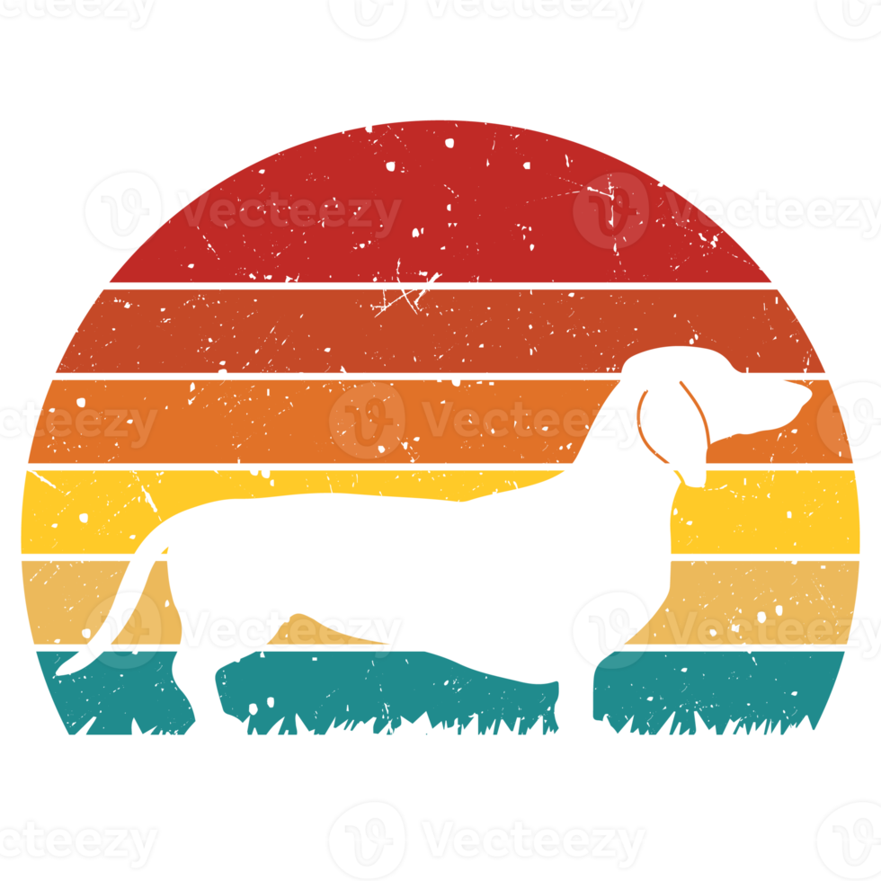 modello di disegno del tramonto retrò del cane png