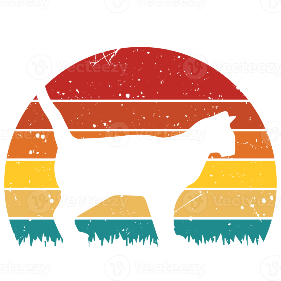 Cat Retro Sunset Design template png