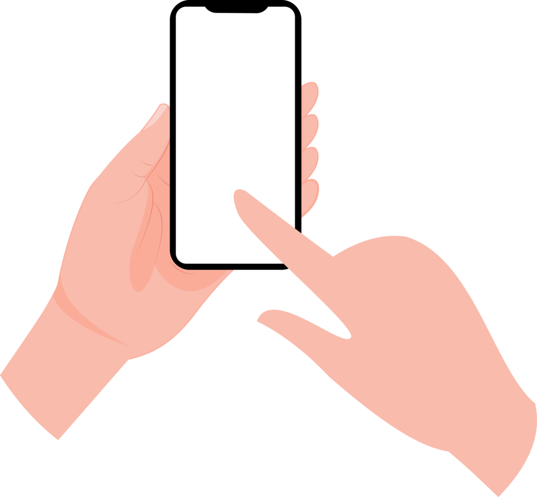 smartphone with blank screen. iilustration hand holding smartphone. finger touch screen png