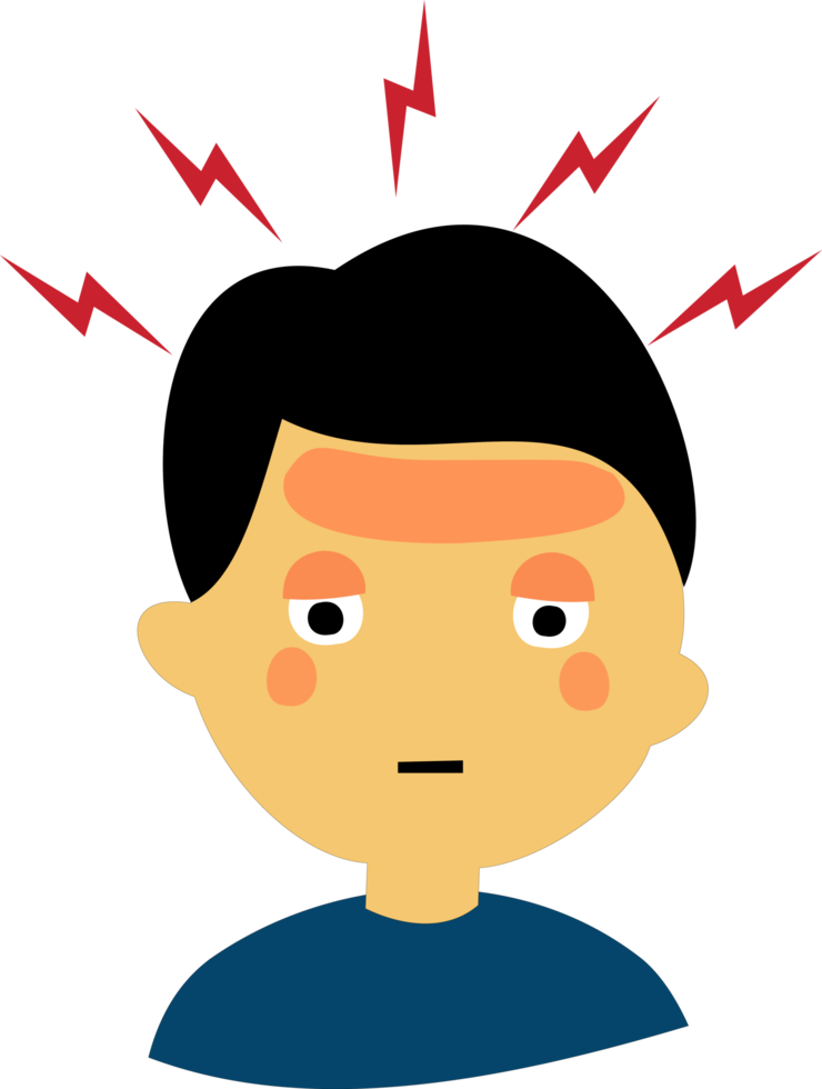 headache child illustration. headache child with small lightning bolt icon around head png