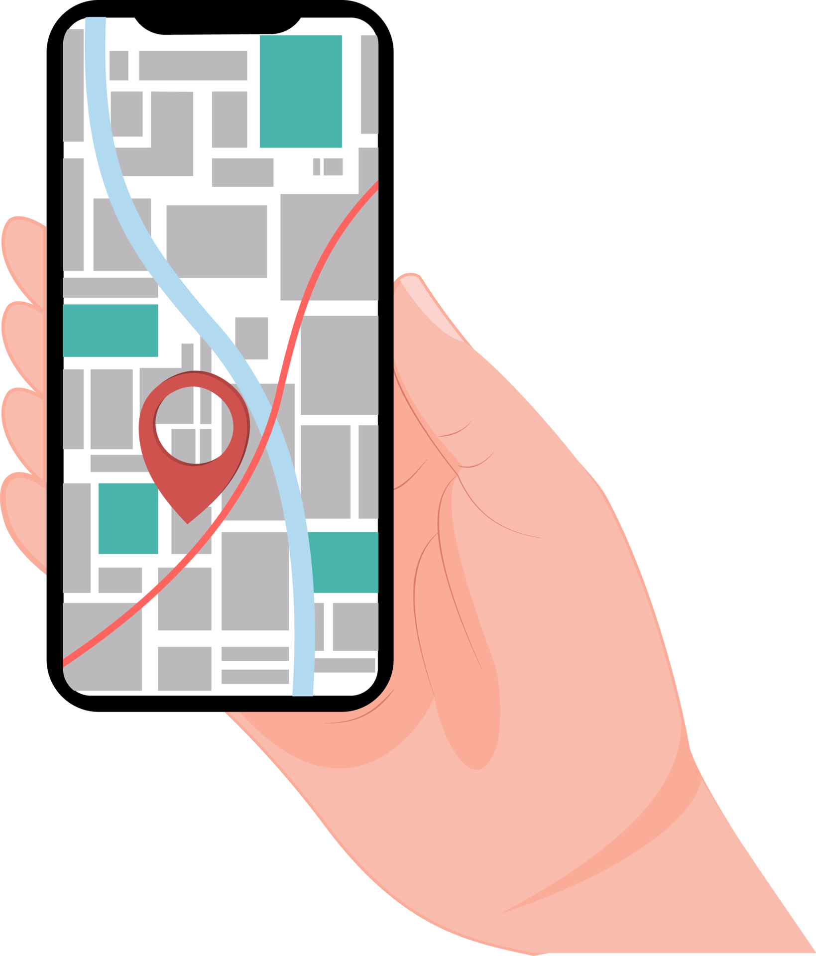 Hand halten ein Handy, Mobiltelefon Telefon mit ein Karte Anzeige