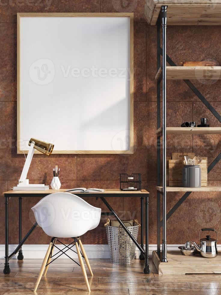 Poster Frame Mockup In Wall Scandinavian Living Room Interior photo