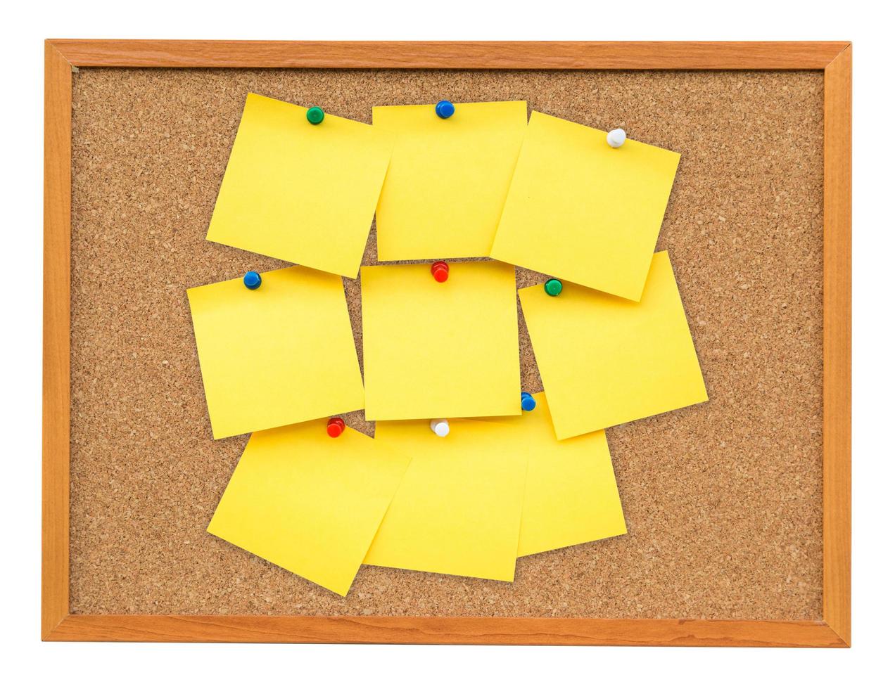 Yellow blank note on Cork board on isolated white with clipping path. photo