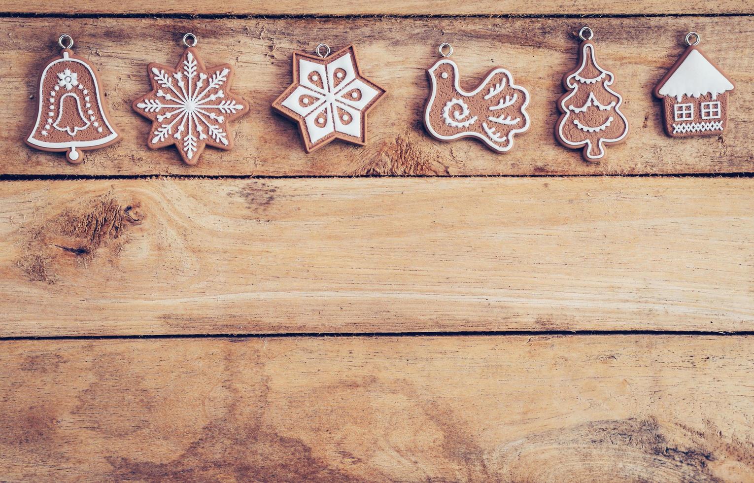 Christmas decoration with snowflake on table wood with copy space photo