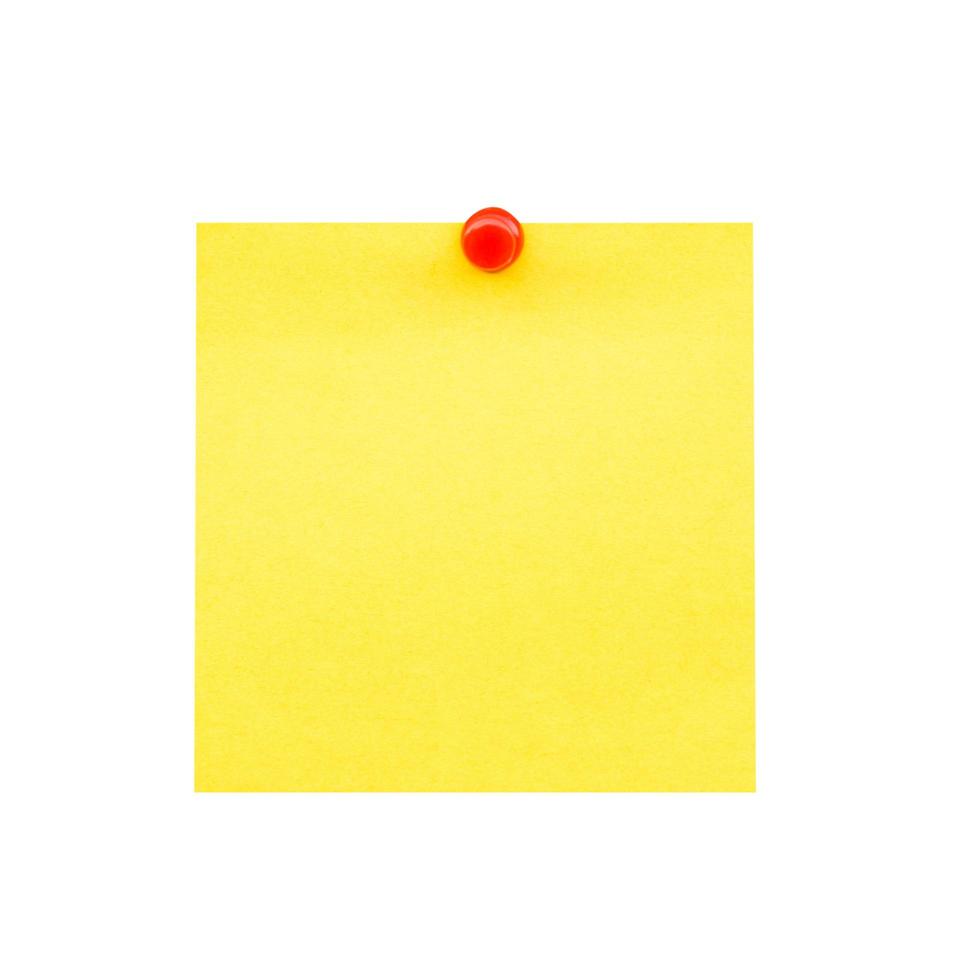 Sticky yellow blank note and pin on isolated with clipping path. photo
