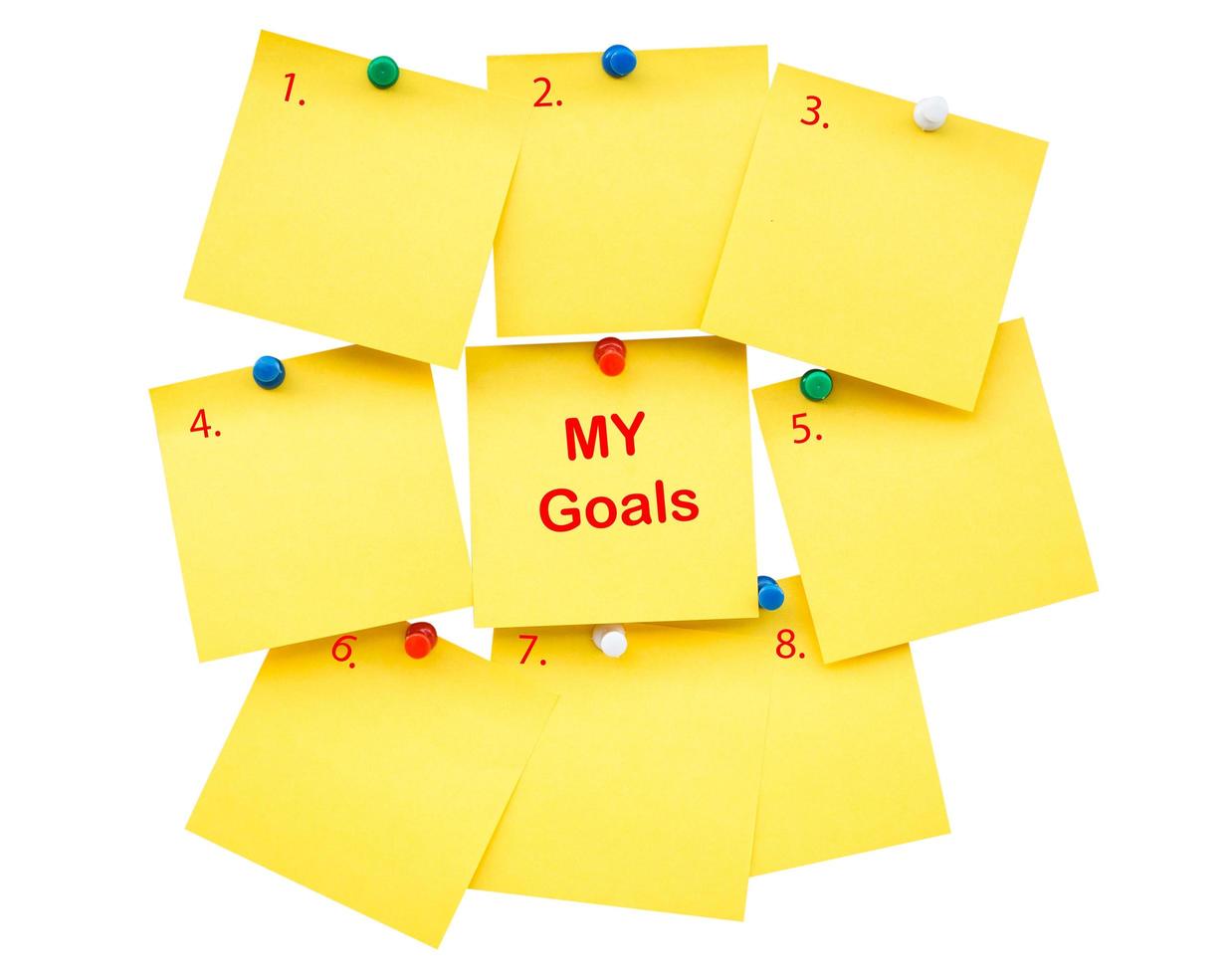 Sticky yellow blank note My Goals on isolated with clipping path, For text. photo