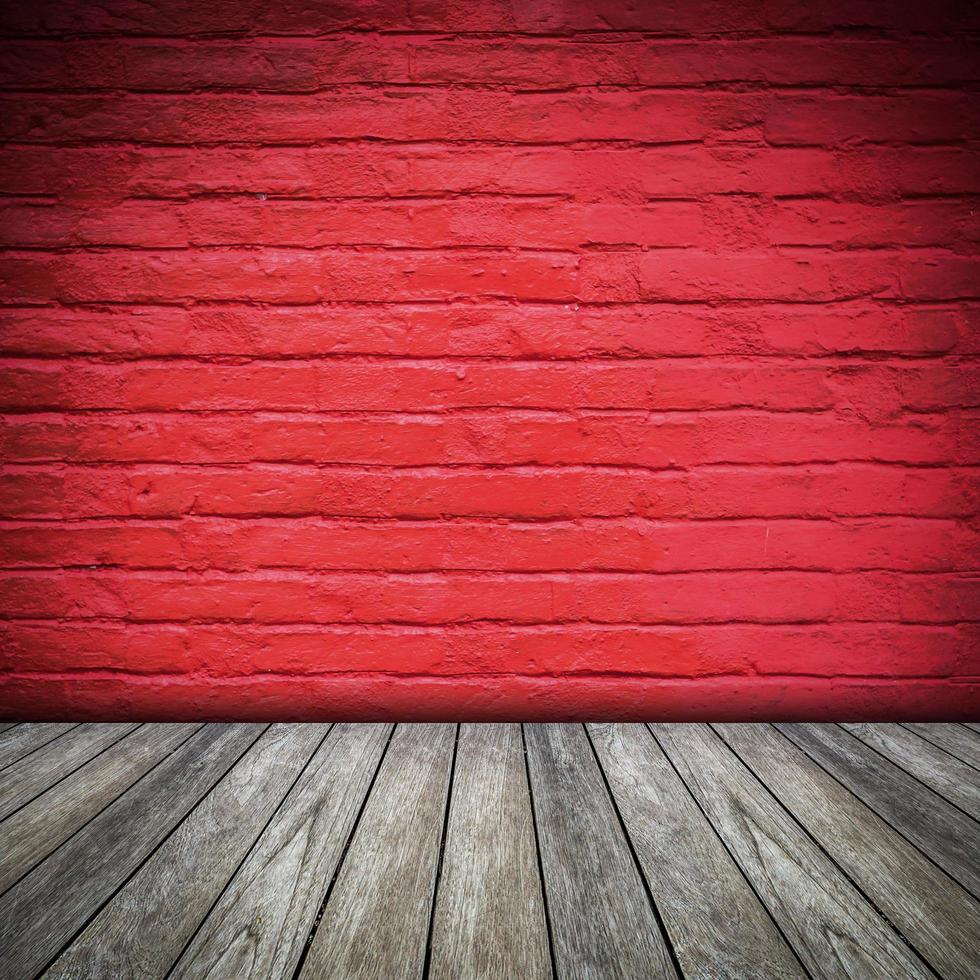 old red brick wall and wood floor for room interior photo